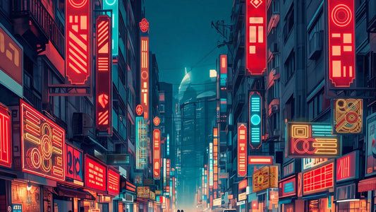 Hong Kong Nights, Neon Alley artwork, a Hong Kong street lit by neon signs