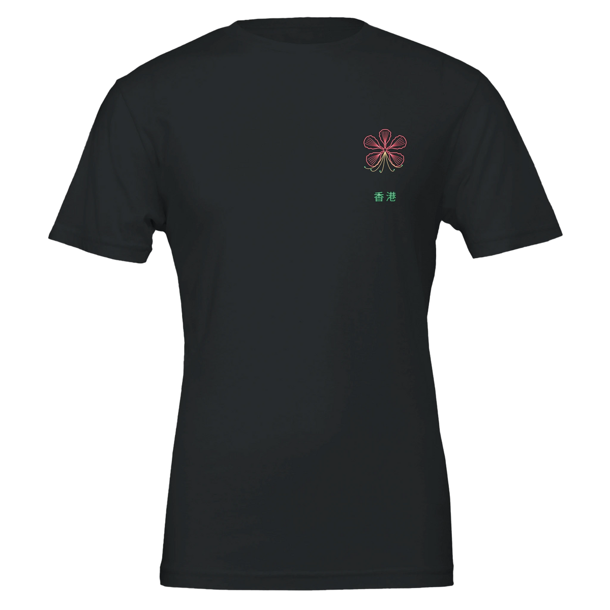 Neon Bauhinia red glow tee in Black, front
